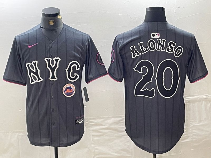 Men New York Mets #20 Alonso Black City Edition 2024 Nike MLB Jersey style 5